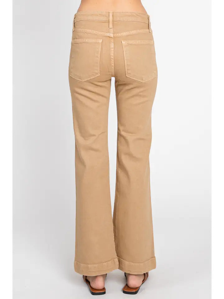 Latte Love Mid-Rise Solid Hem Wide Leg