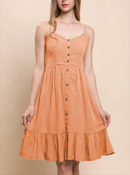 On My Level Button Front Tencel Midi Dress In Smoke Terra Cotta