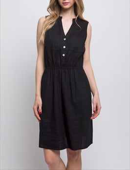 Darla Sleeveless Linen Dress In Black