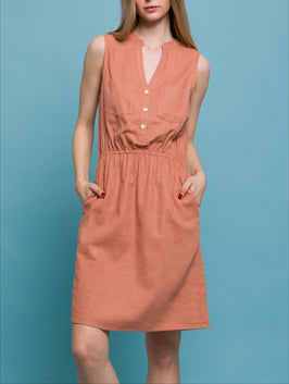 Darla Sleeveless Linen Dress In Clay