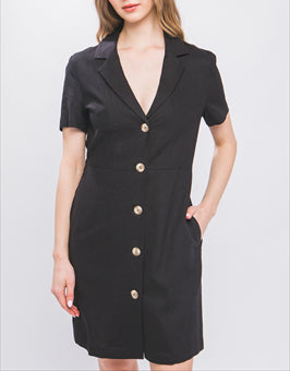 Natalia Collared Button Front Mini Dress In Black