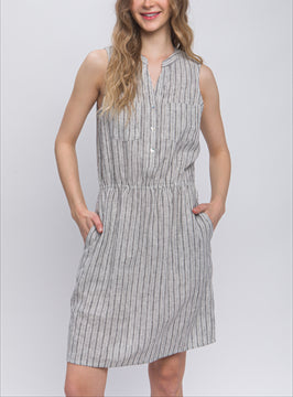 East Side Striped Sleeveless Dress In Black