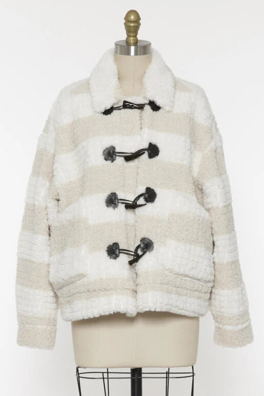 Teddy-Girl Horn Button Teddy Bear Jacket in Oatmel