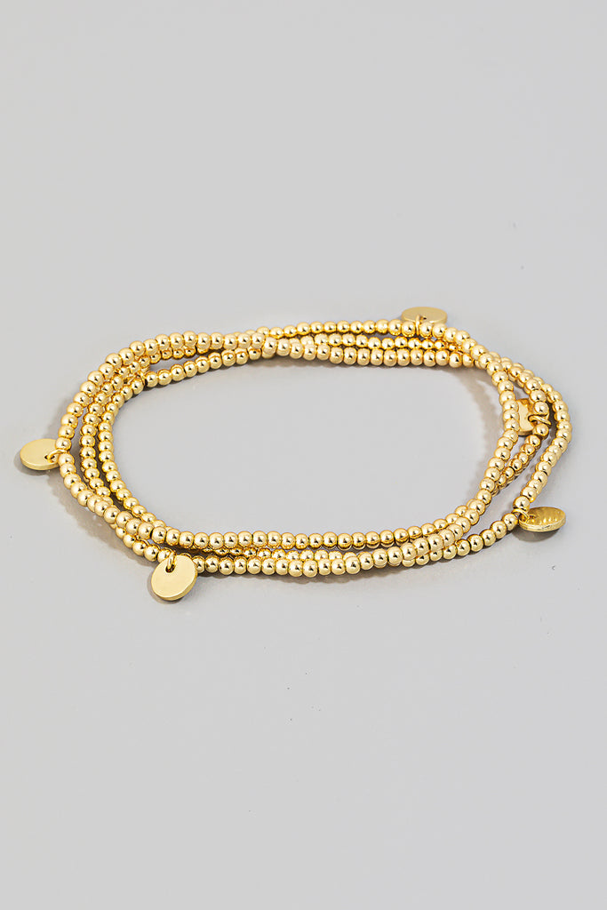 3 Row Multiple Stretch Bracelets with Gold Discs