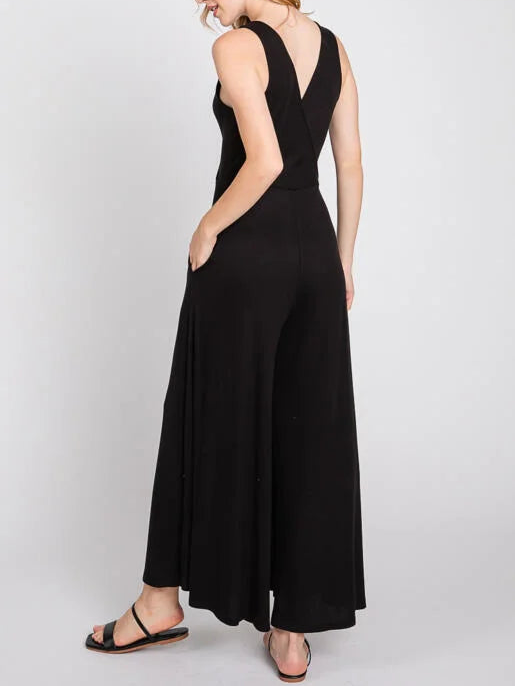 Kaylyn Ribbed Sleeveless Wide Leg Knit Jumpsuit (Assorted)