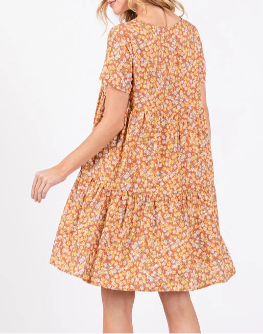 Autumn Bloom Floral Button Down Short Sleeve Mini Dress