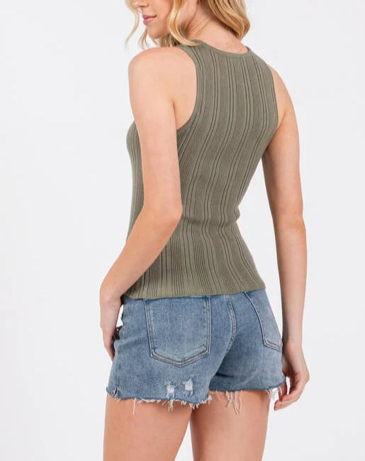 Toni Round Neck Variegated Ribbed Tank