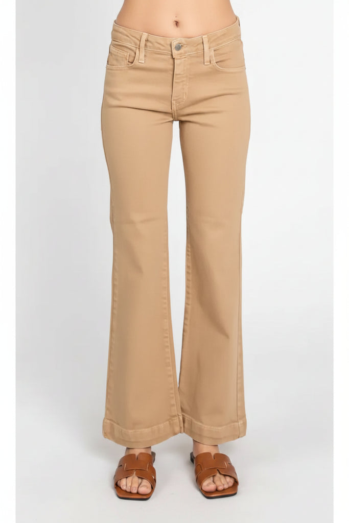 Latte Love Mid-Rise Solid Hem Wide Leg