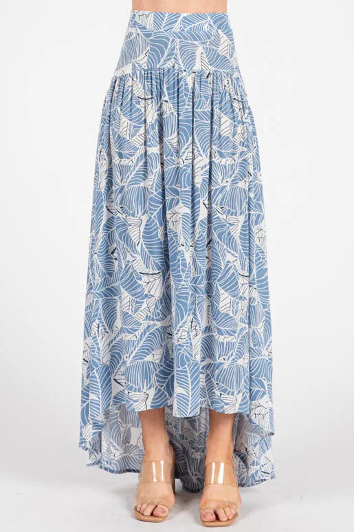 Frosted Petals High-Low Smocked Waist Maxi Skirt