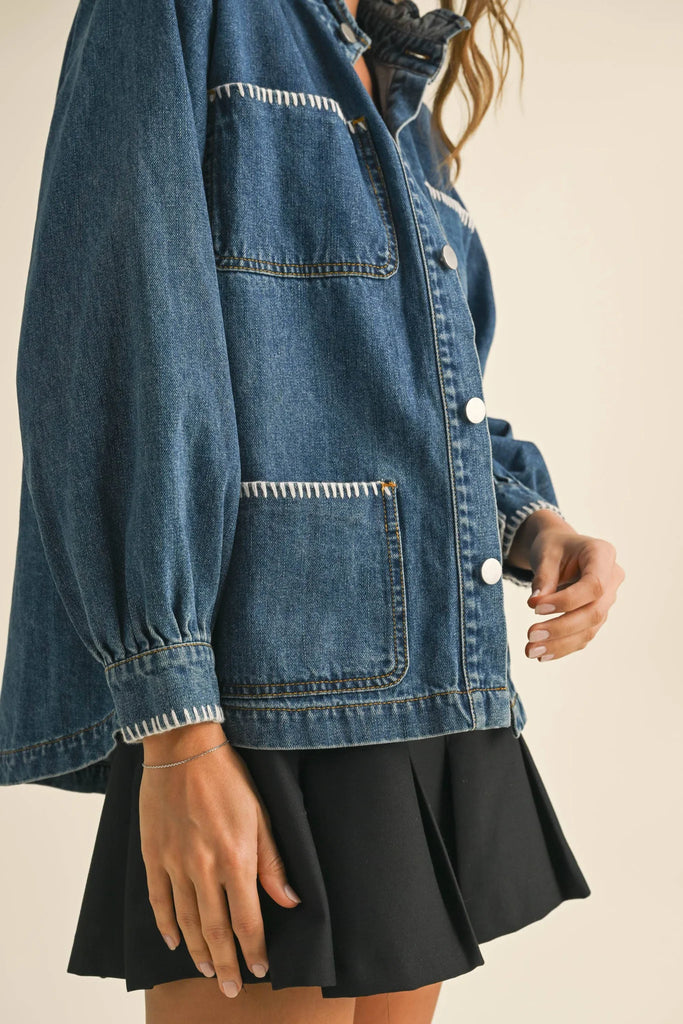Blue Belle Stitch Ruffled Denim Jacket