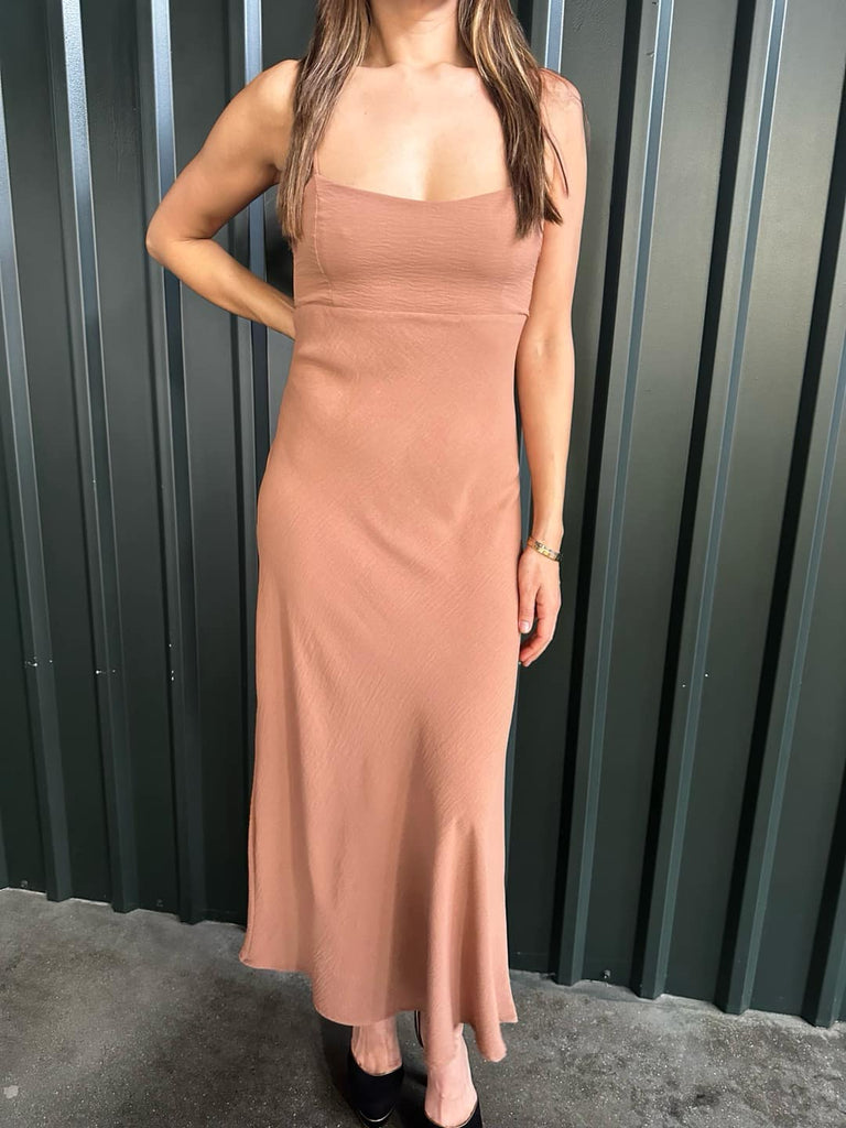 Calypso Solid Backless Midi Dress