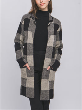Kitty Checkered Long Cardigan
