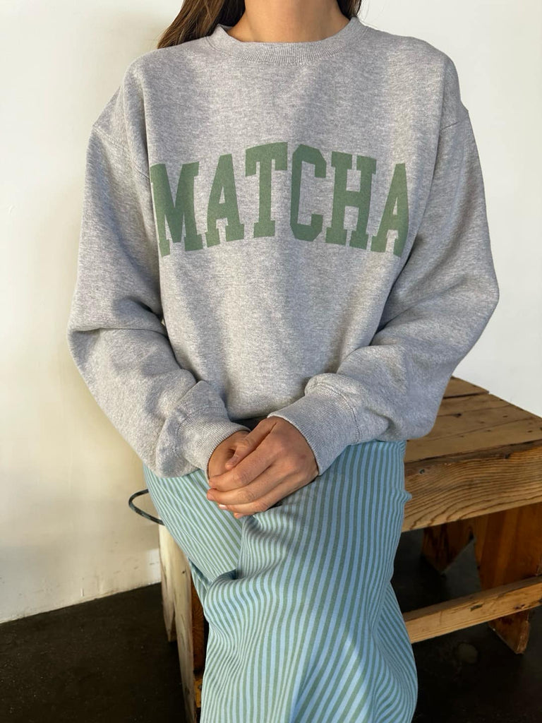 Matcha on my Mind Crewneck Sweater in Grey