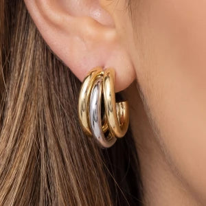 Triple Two-Toned Metal Hoops