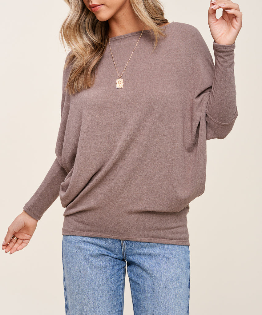 Classic Round Neck Long Sleeve Dolman Top (Assorted Colors)
