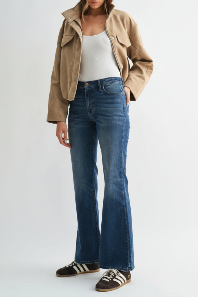 After Dark Mid Rise Wide Leg Flare Jeans