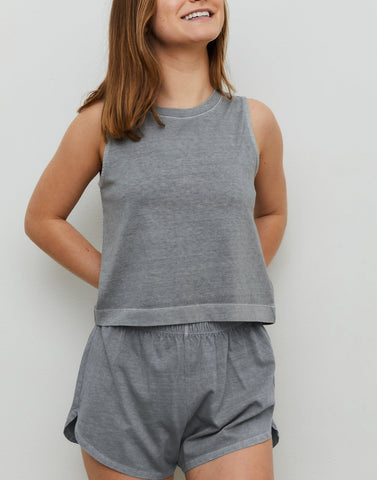 Gracie Round Neck Textured Knit Tank Top in Oat