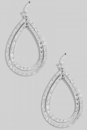 Double Hammered Teardrop Dangle Earring