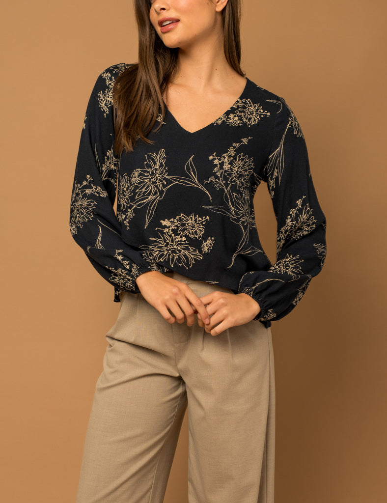 Open Pastures V-Neck Layered Floral Print Top