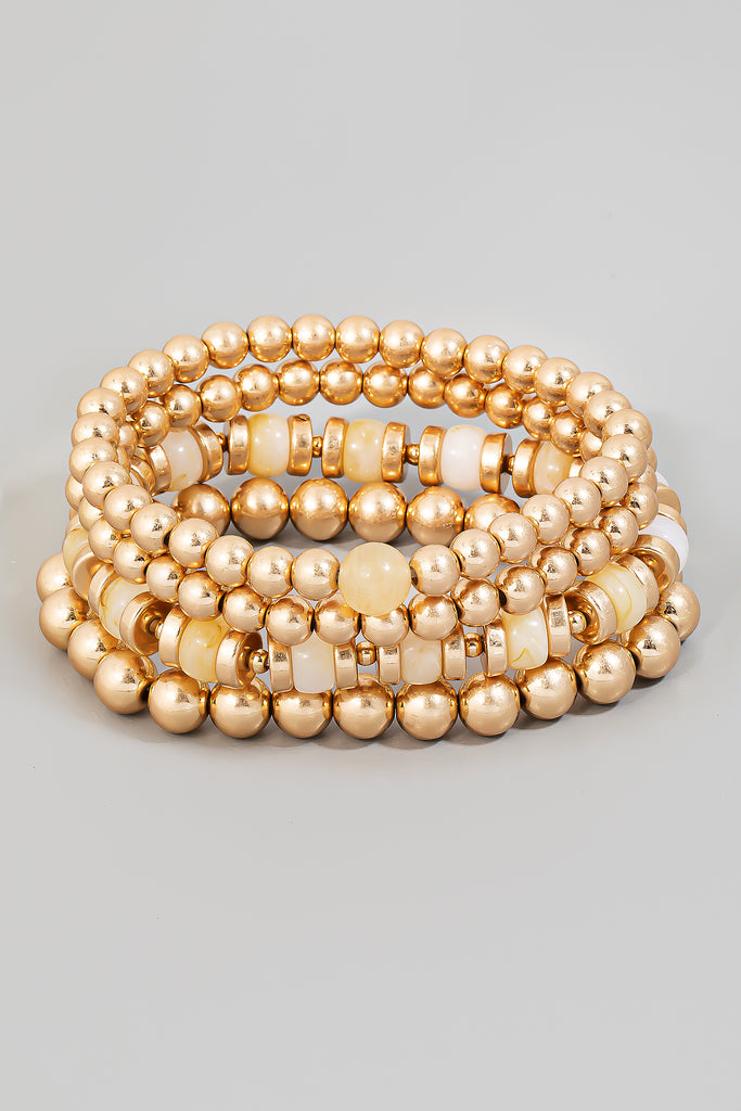 Stretch Beaded Layering Bracelet Set in Natural