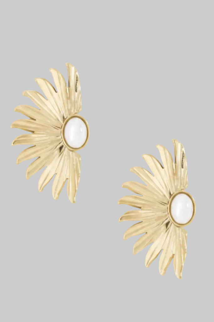 Half Pearl Leaf Earrings in Gold