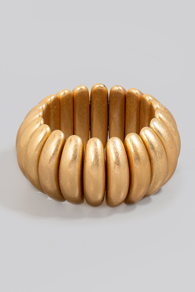 Thick Vintage Dome and C Shaped Stretch Bracelet In Gold