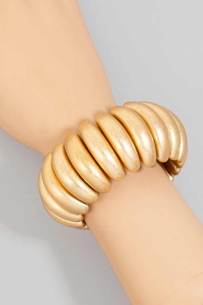 Thick Vintage Dome and C Shaped Stretch Bracelet In Gold