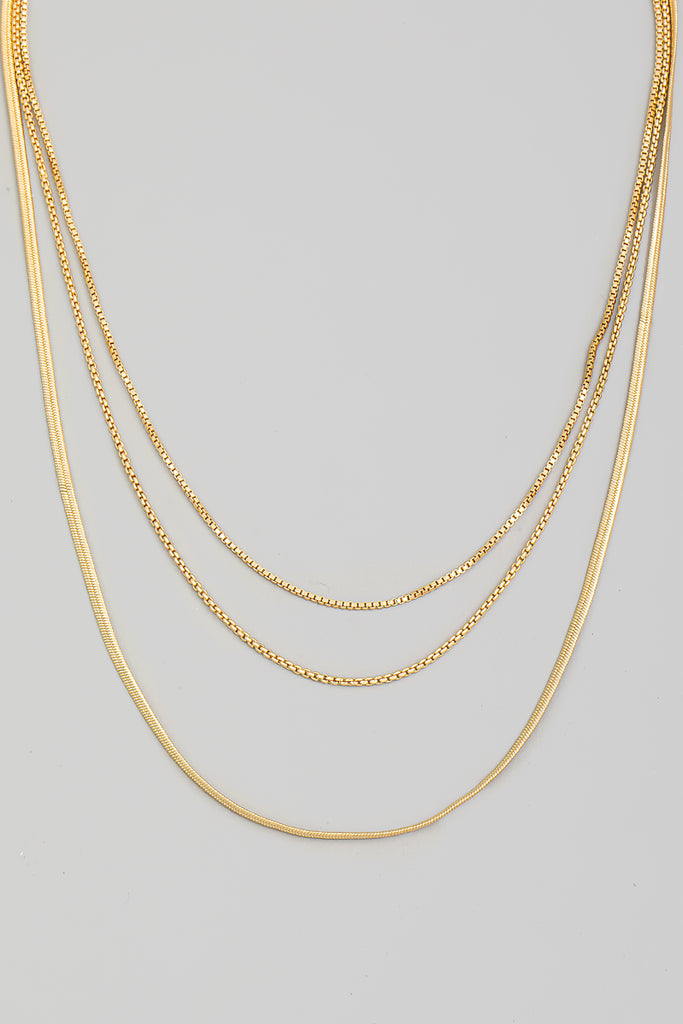 Dainty Triple Layered Chain Necklace in Gold