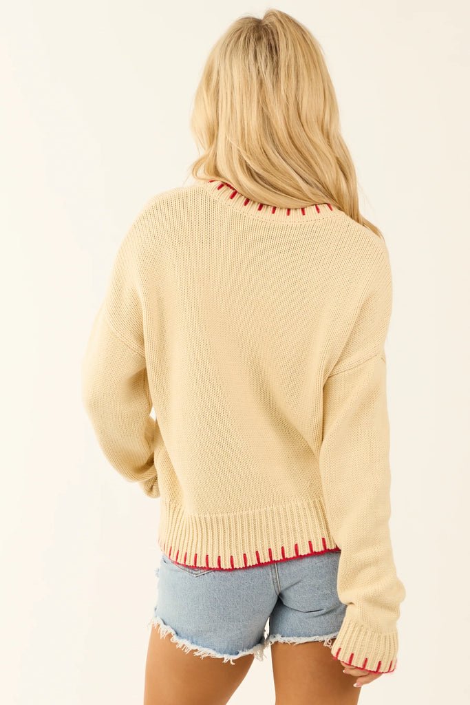 Strawberry Fields Long Sleeve Stitched Sweater
