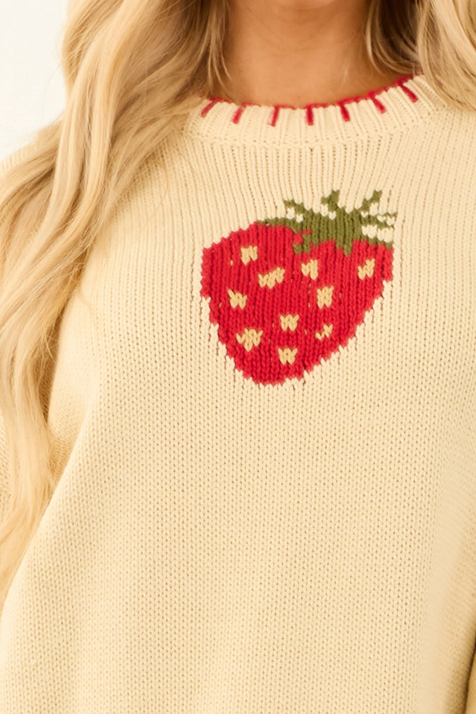 Strawberry Fields Long Sleeve Stitched Sweater