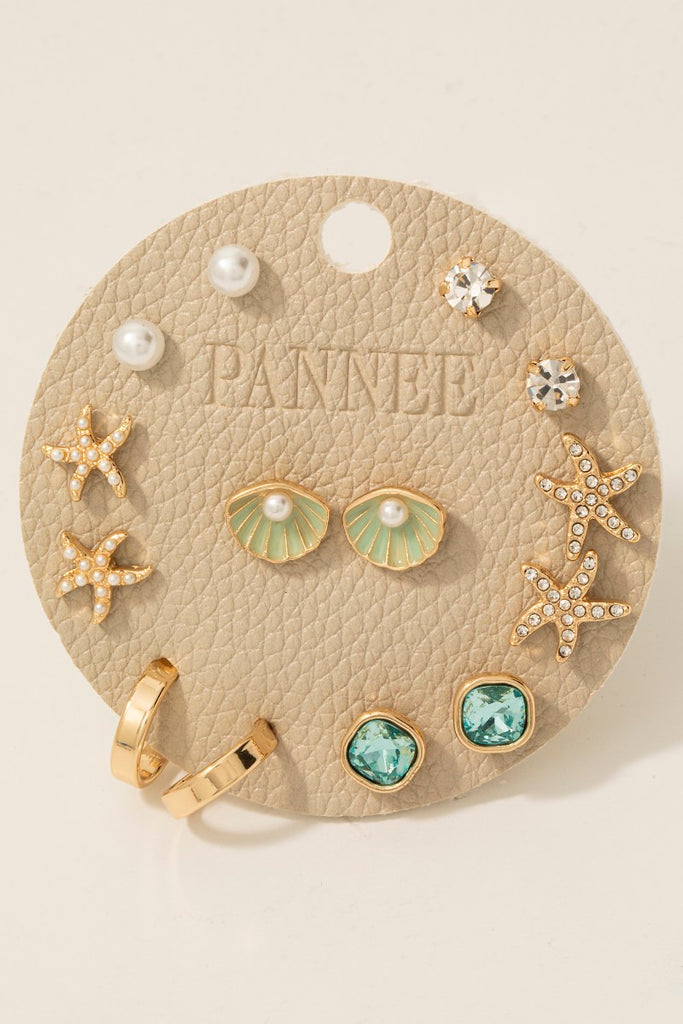 Seashells, Starfish, and Pearls Earring Set