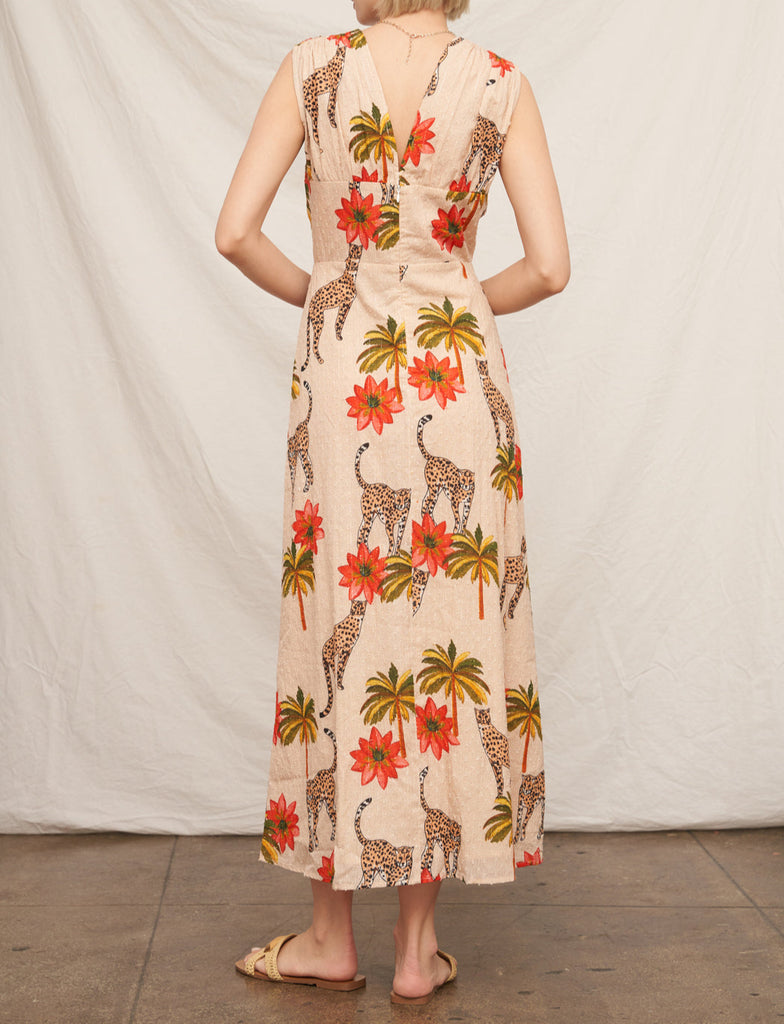 Island Glow Drop Shoulder Animal Print Maxi Dress