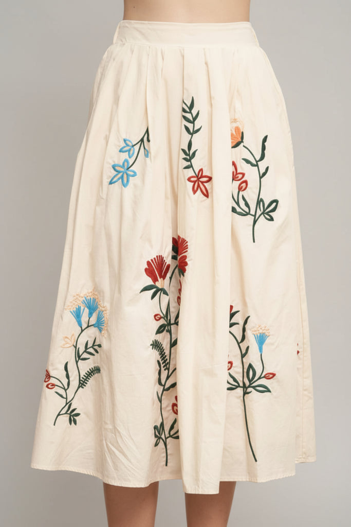 Wildflower Embroidered Midi Skirt