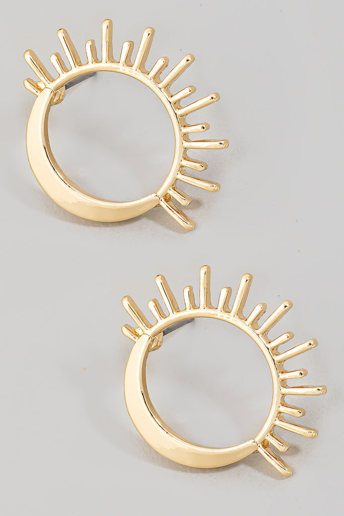 Sunburst Half Moon Stud Earrings in Gold