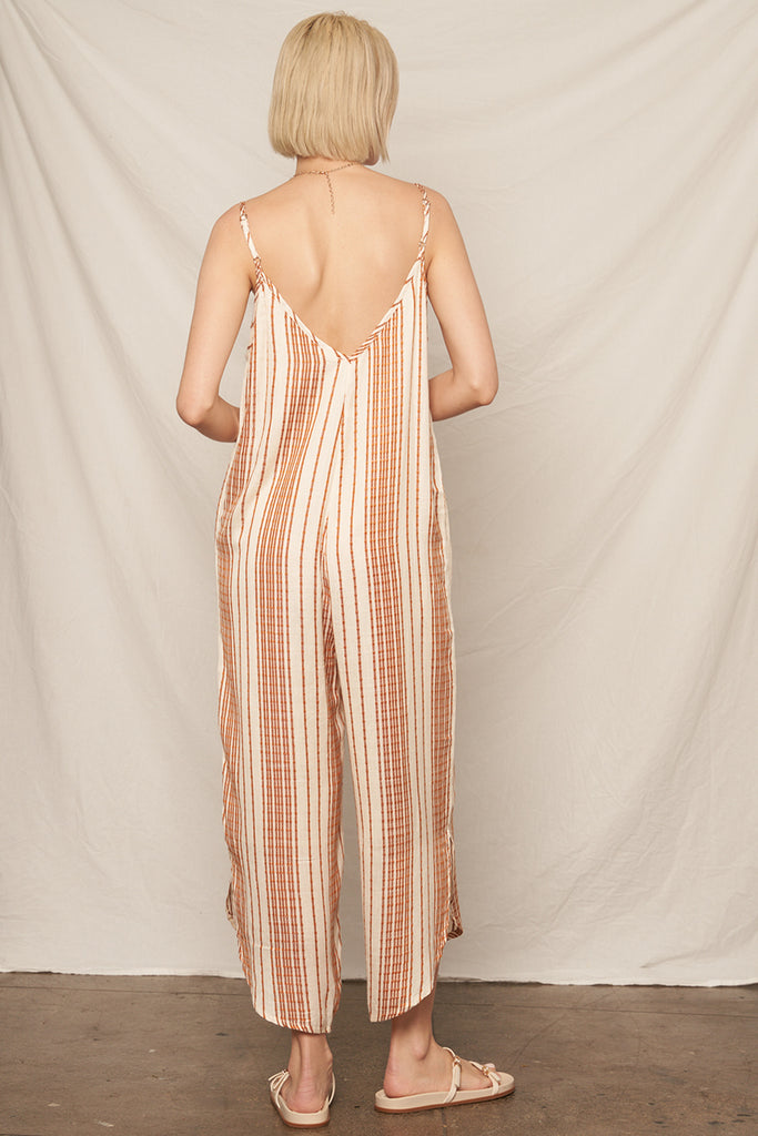 Harbor Stripes Sleeveless Linen Jumpsuit