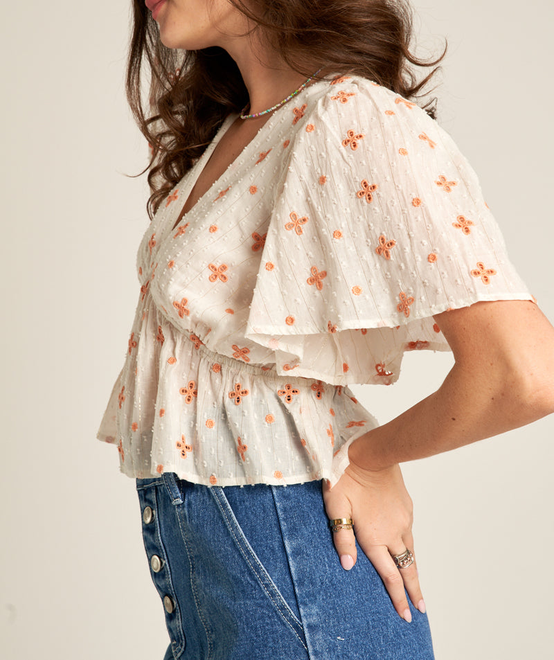 Coral Petals Short Sleeve Crop Top Blouse (Assorted Colors)