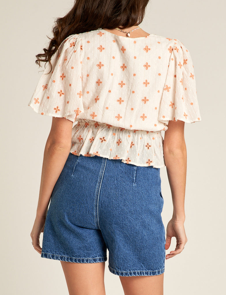 Coral Petals Short Sleeve Crop Top Blouse (Assorted Colors)