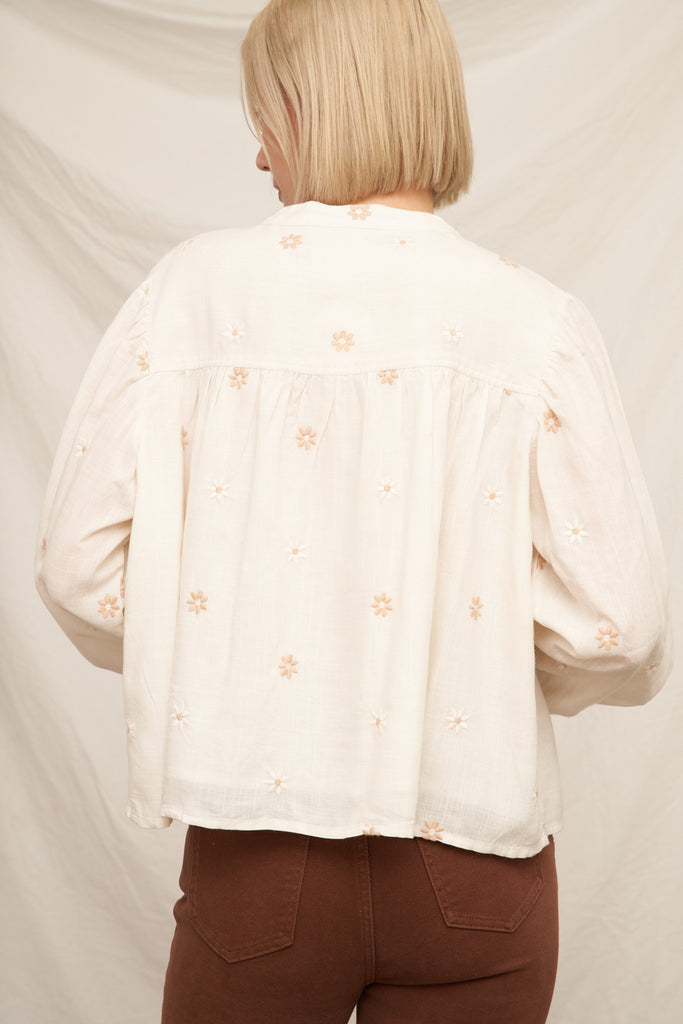 Ember Petals Embroidered Long Sleeve Button Down Top