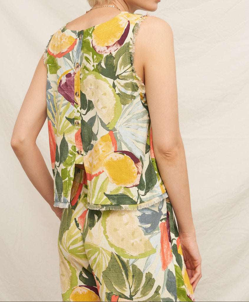 Tropical Pop Button Detail Sleeveless Top