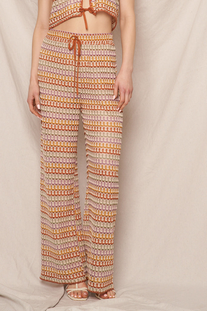 Sheer Groove Crochet Wide Leg Drawstring Pant