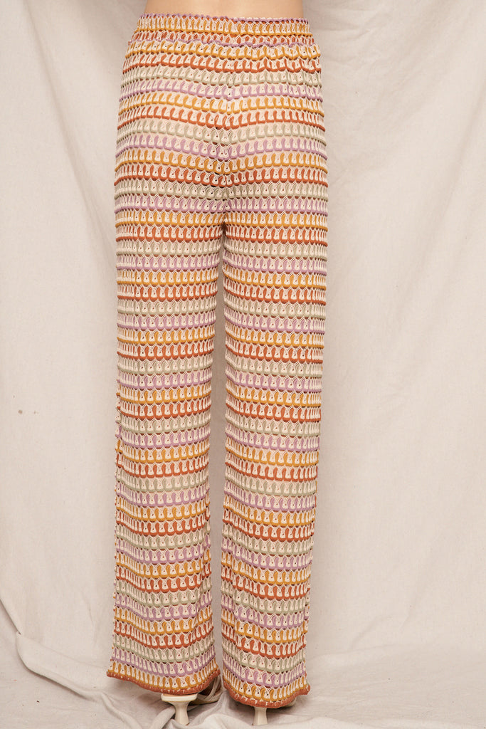 Sheer Groove Crochet Wide Leg Drawstring Pant