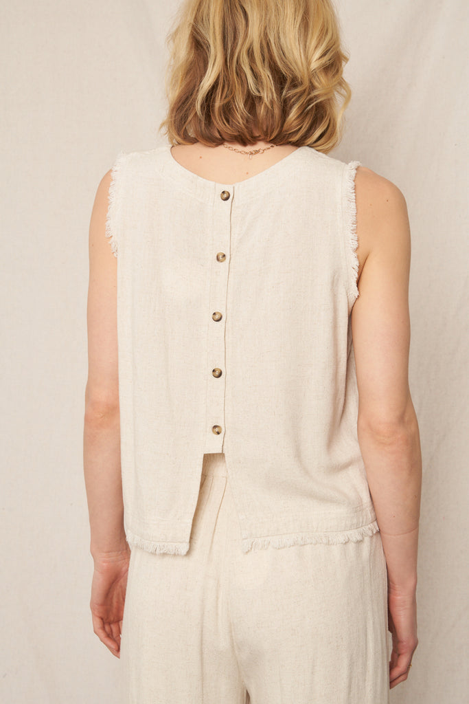 Oat & Button Sleeveless Top