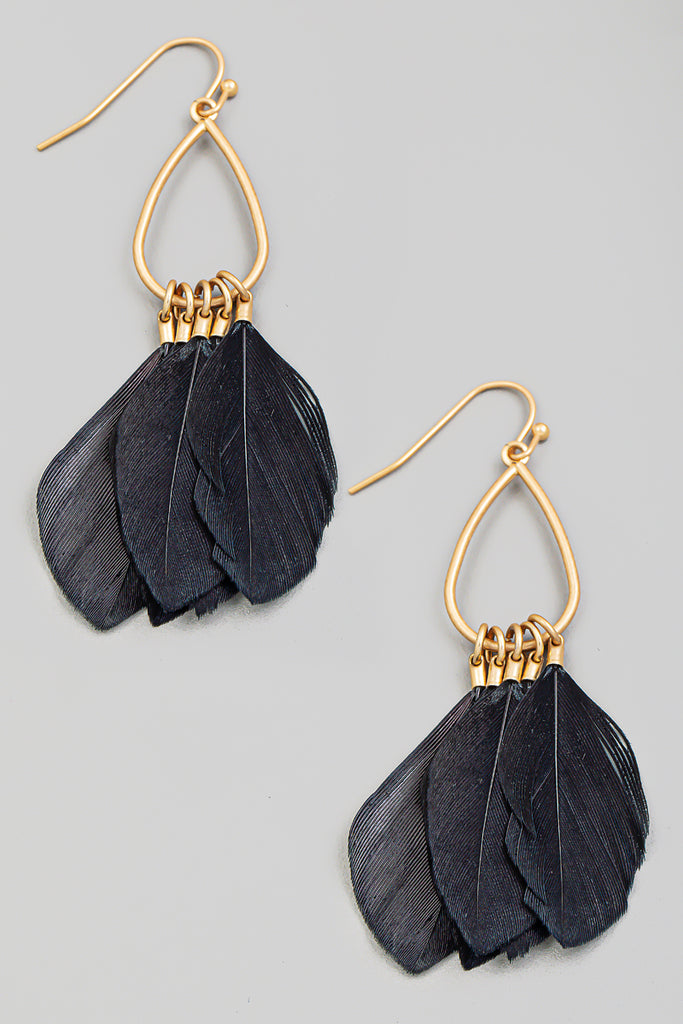 Bohemian Black Feather Drop Earrings