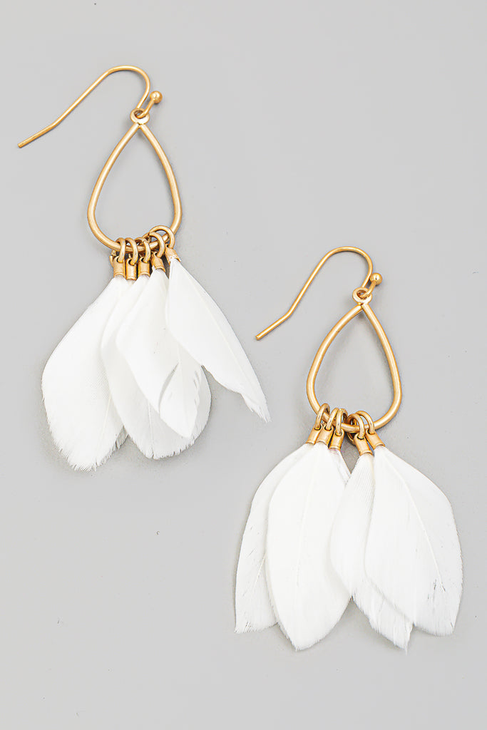 Bohemian Ivory Feather Drop Earrings