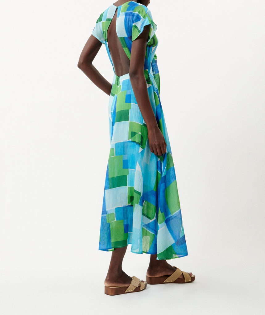 Blue Reef Tie Front Open Back Elegant Dress