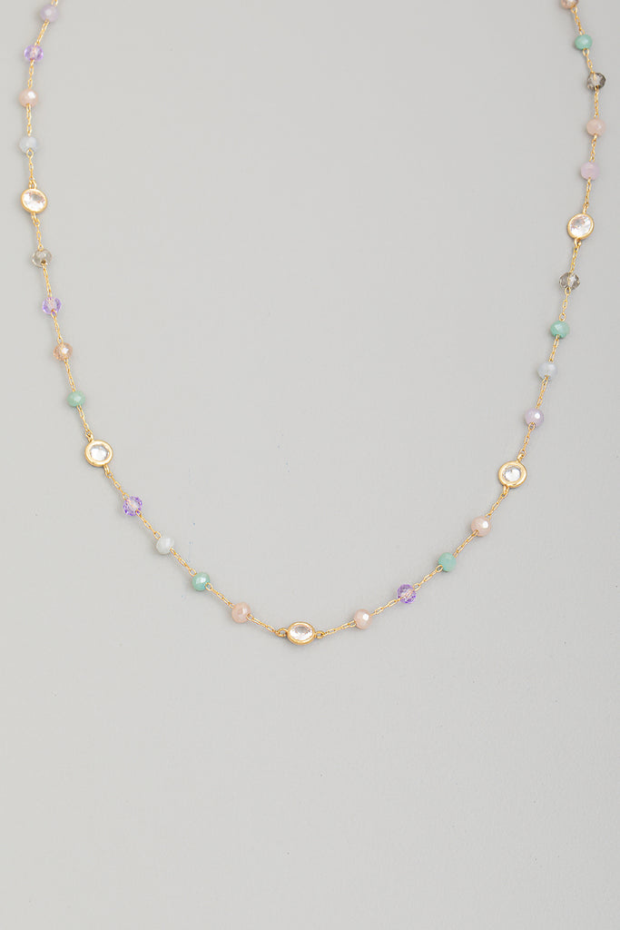 Gold Dainty Beaded Necklace Crystal Station Colorful