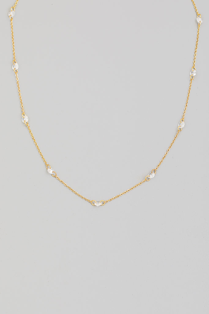 Dainty Rhinestone Beaded Necklace in Gold