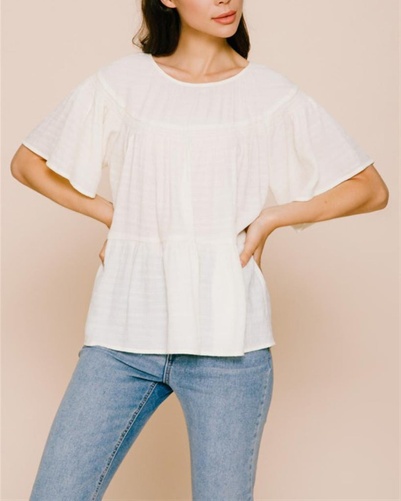 Whisper Ruffle Tiered Blouse with Elastic Detail (Various Colors)