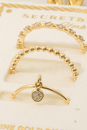 Dainty Rhinestone and Dangle Gold Ring Set (6)