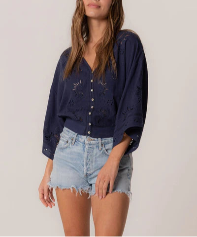 Season Ease Lace Cut Out Quarter Sleeve Top (Assorted)
